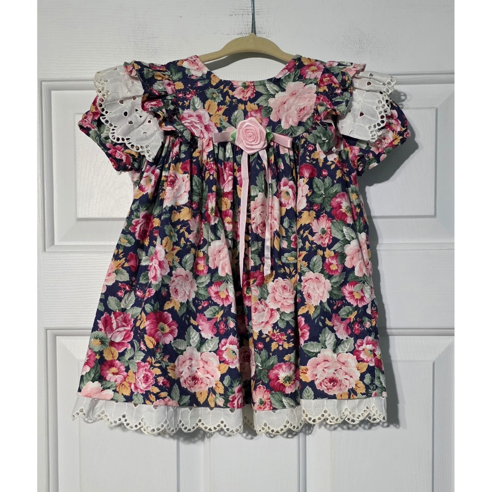 Vintage Rare Editions Floral Eyelet Dress 24 Months ILGWU Union Made USA Cotton